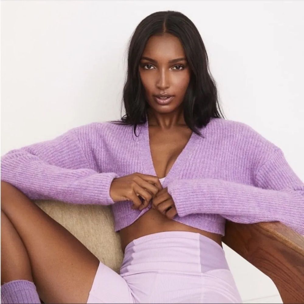 FOR LOVE & LEMONS Emery Crop Purple Knit Balletcore Cardigan NEW Size XXS